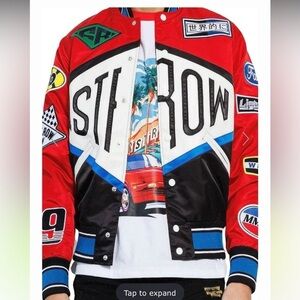 First Row racing  EMBROIDERED PATCHED VARSITY lined pocket JACKET size Large